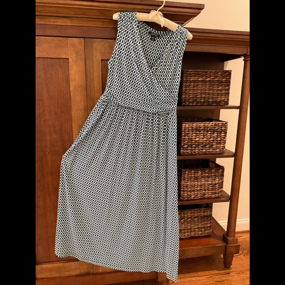 Lands End maxi dress, size M (10-12),  cotton/modal/spandex, blue and teal print